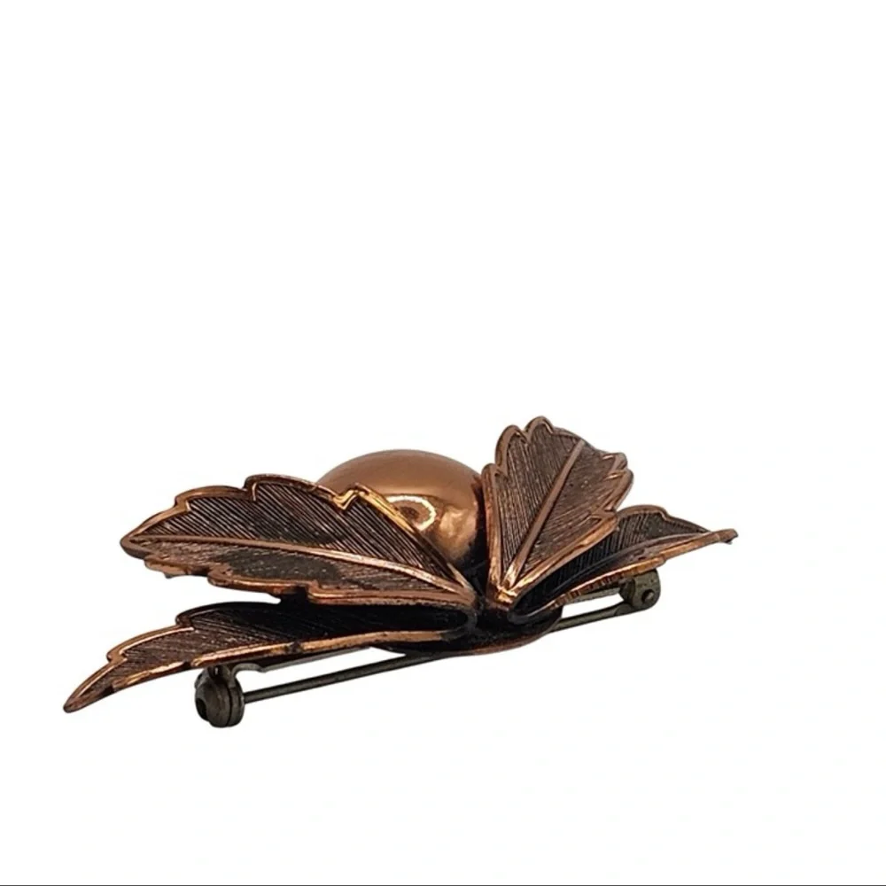 Vintage Copper Bell Brooch Folded Leaf Lilly Pad